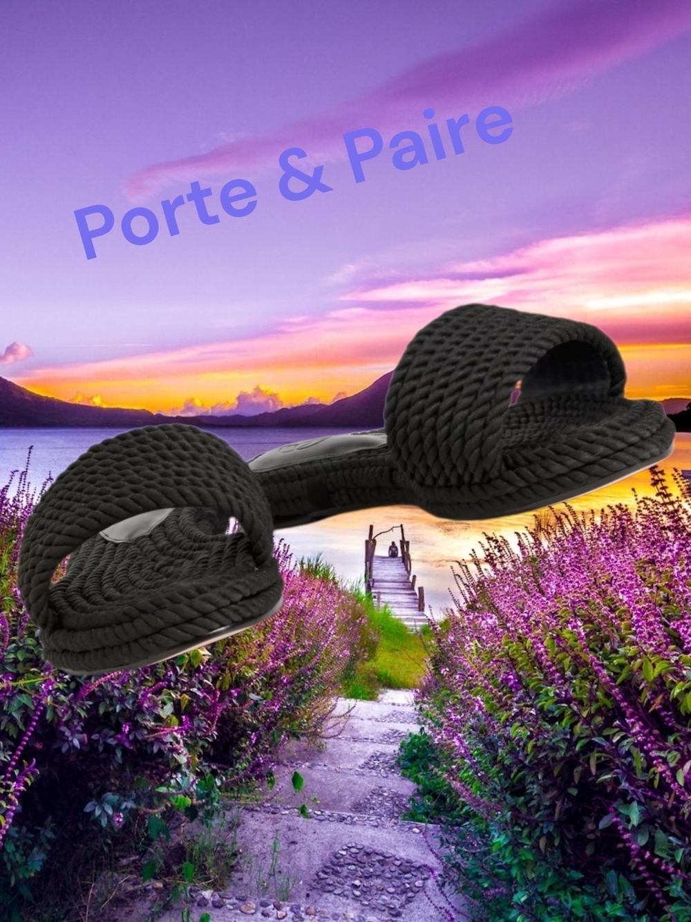 Porte & Paire woven Slide Sandals for Women - Black